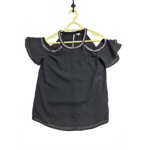 Kismet Black Women's Cold Shoulder Top with Embellished Neckline Size S